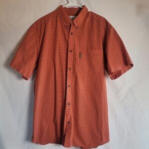 Columbia Men's Button Down Short Sleeve Orange Plaid Shirt Size XL